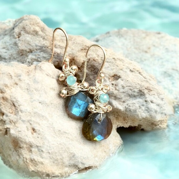 Labradorite Teardrop Earrings 925 Sterling - Picture 2 of 2